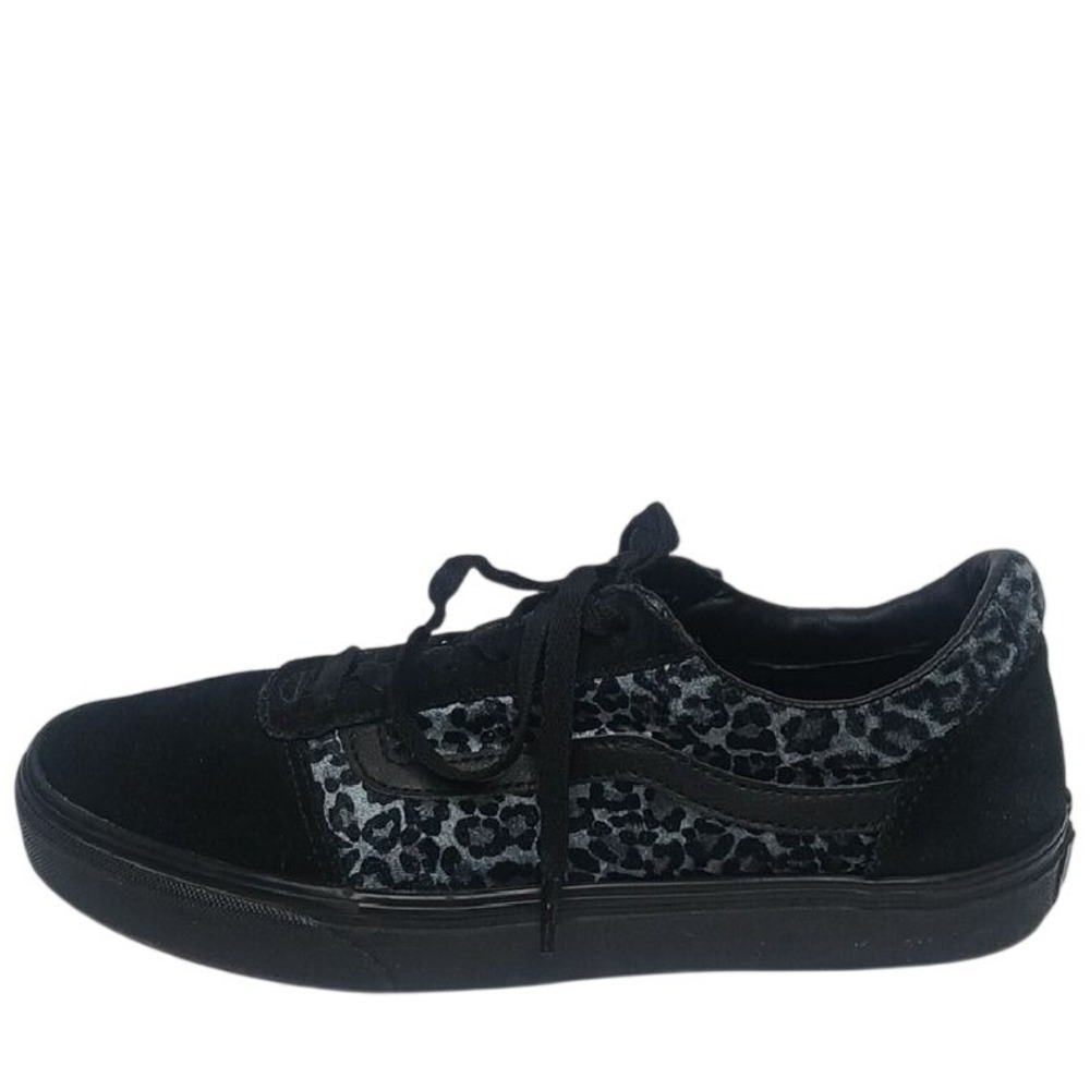 Vans Ward Sneakers Womens 9.5 Black Grey Leopard Print Suede Low Top Skate Shoes - Picture 1 of 8